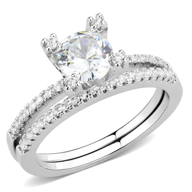 3W1589 - Rhodium Brass Ring with AAA Grade CZ  in Clear