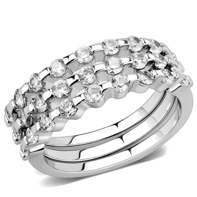 3W1595 - Rhodium Brass Ring with AAA Grade CZ  in Clear