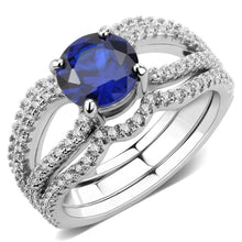 Load image into Gallery viewer, 3W1597 - Rhodium Brass Ring with AAA Grade CZ  in London Blue