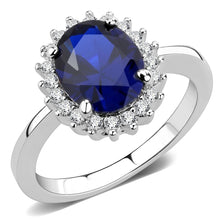 Load image into Gallery viewer, 3W1602 - Rhodium Brass Ring with AAA Grade CZ  in London Blue