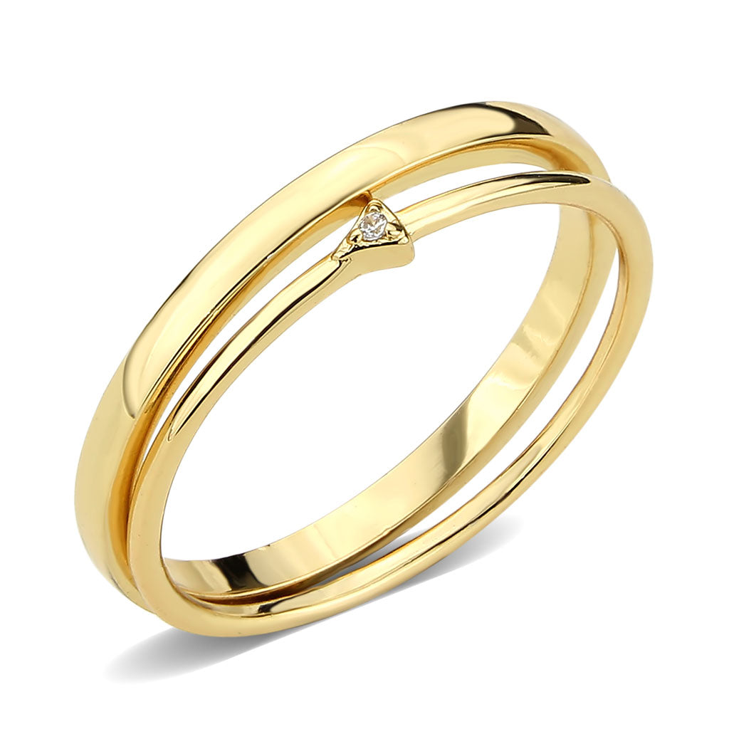 3W1624 - Flash Gold Brass Ring with AAA Grade CZ in Clear