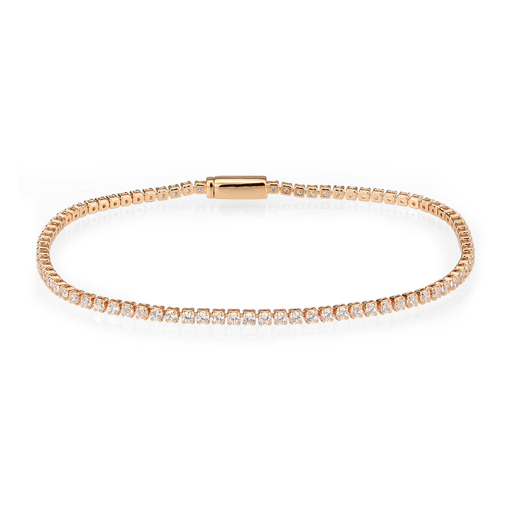 3W1684 - Rose Gold Brass Bracelet with AAA Grade CZ in Clear