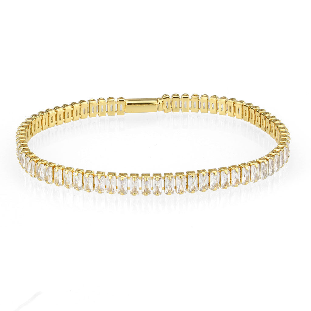 3W1701 - Gold Brass Bracelet with AAA Grade CZ in Clear