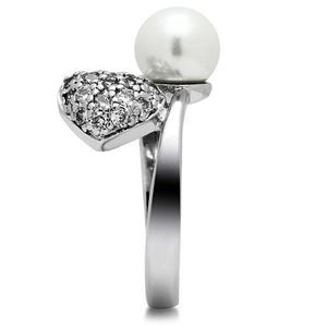 3W192 - Rhodium Brass Ring with Synthetic Pearl in White