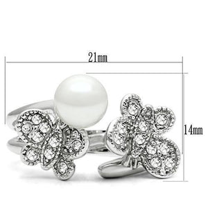 3W223 - Rhodium Brass Ring with Synthetic Pearl in White