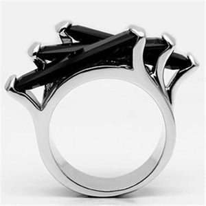 3W247 - Rhodium Brass Ring with AAA Grade CZ  in Black Diamond