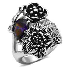 Load image into Gallery viewer, 3W250 - Rhodium Brass Ring with AAA Grade CZ  in Fuchsia