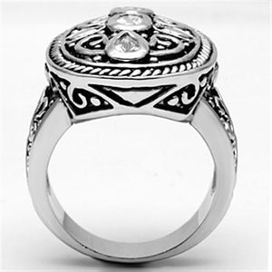 3W252 - Rhodium Brass Ring with AAA Grade CZ  in Clear