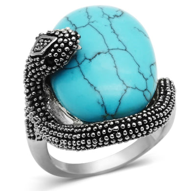 3W255 - Rhodium Brass Ring with Synthetic Turquoise in Sea Blue