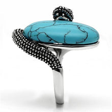 Load image into Gallery viewer, 3W255 - Rhodium Brass Ring with Synthetic Turquoise in Sea Blue