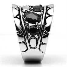 Load image into Gallery viewer, 3W262 - Rhodium Brass Ring with AAA Grade CZ  in Black Diamond
