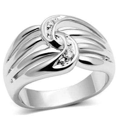 3W272 - Rhodium Brass Ring with AAA Grade CZ  in Clear
