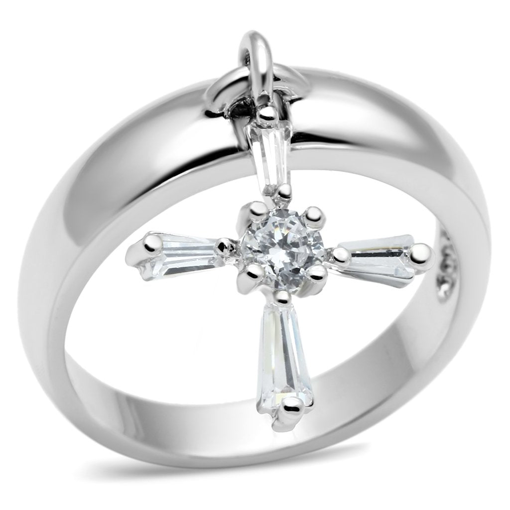 3W283 - Rhodium Brass Ring with AAA Grade CZ  in Clear