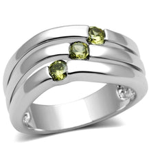 Load image into Gallery viewer, 3W289 - Rhodium Brass Ring with AAA Grade CZ  in Olivine color