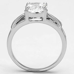 3W308 - Rhodium Brass Ring with AAA Grade CZ  in Clear