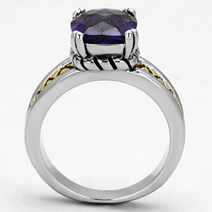 3W331 - Reverse Two-Tone Brass Ring with AAA Grade CZ  in Amethyst