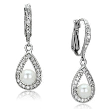 Load image into Gallery viewer, 3W344 - Rhodium Brass Earrings with Synthetic Pearl in White