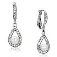 Load image into Gallery viewer, 3W344 - Rhodium Brass Earrings with Synthetic Pearl in White