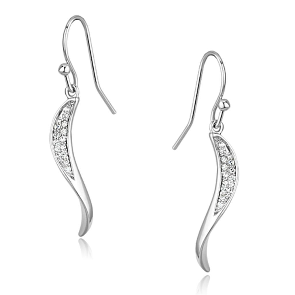 3W377 - Rhodium Brass Earrings with AAA Grade CZ  in Clear