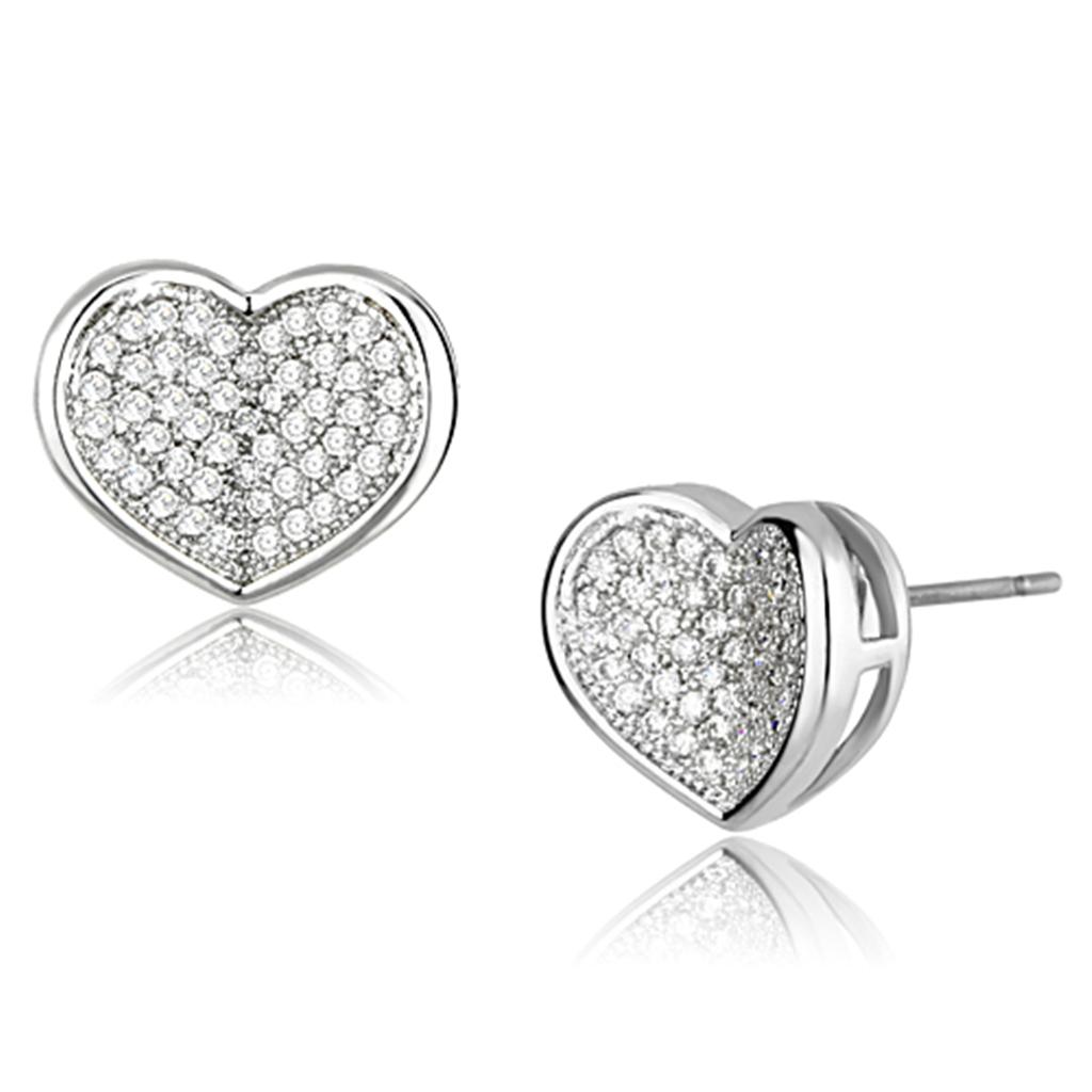 3W389 - Rhodium Brass Earrings with AAA Grade CZ  in Clear