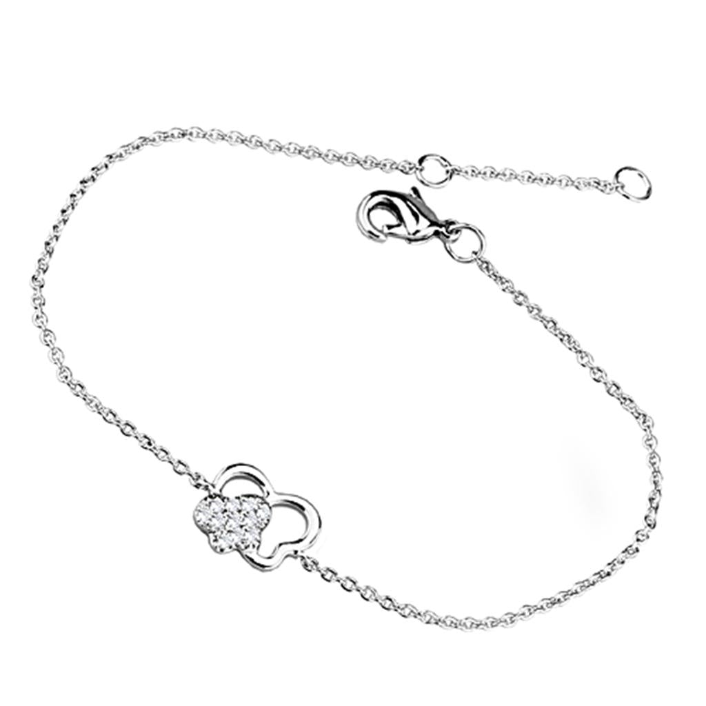3W394 - Rhodium Brass Bracelet with AAA Grade CZ  in Clear