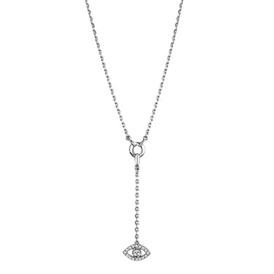 3W423 - Rhodium Brass Necklace with AAA Grade CZ  in Clear