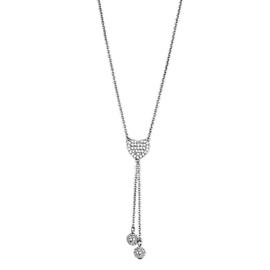 3W428 - Rhodium Brass Necklace with AAA Grade CZ  in Clear