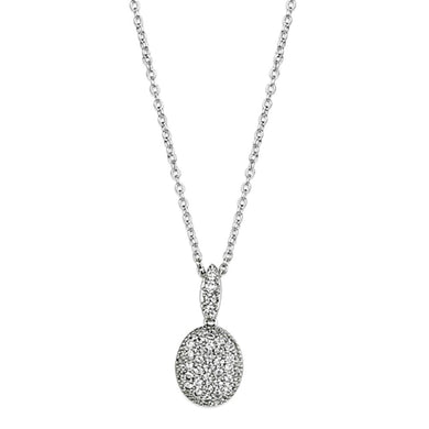 3W432 - Rhodium Brass Necklace with AAA Grade CZ  in Clear