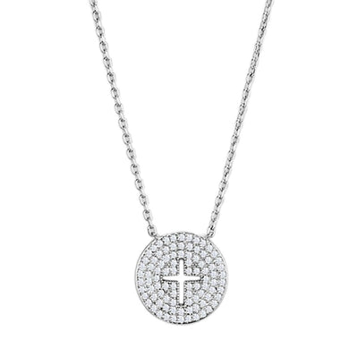3W434 - Rhodium Brass Necklace with AAA Grade CZ  in Clear
