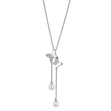 Load image into Gallery viewer, 3W442 - Rhodium Brass Necklace with Synthetic Pearl in White