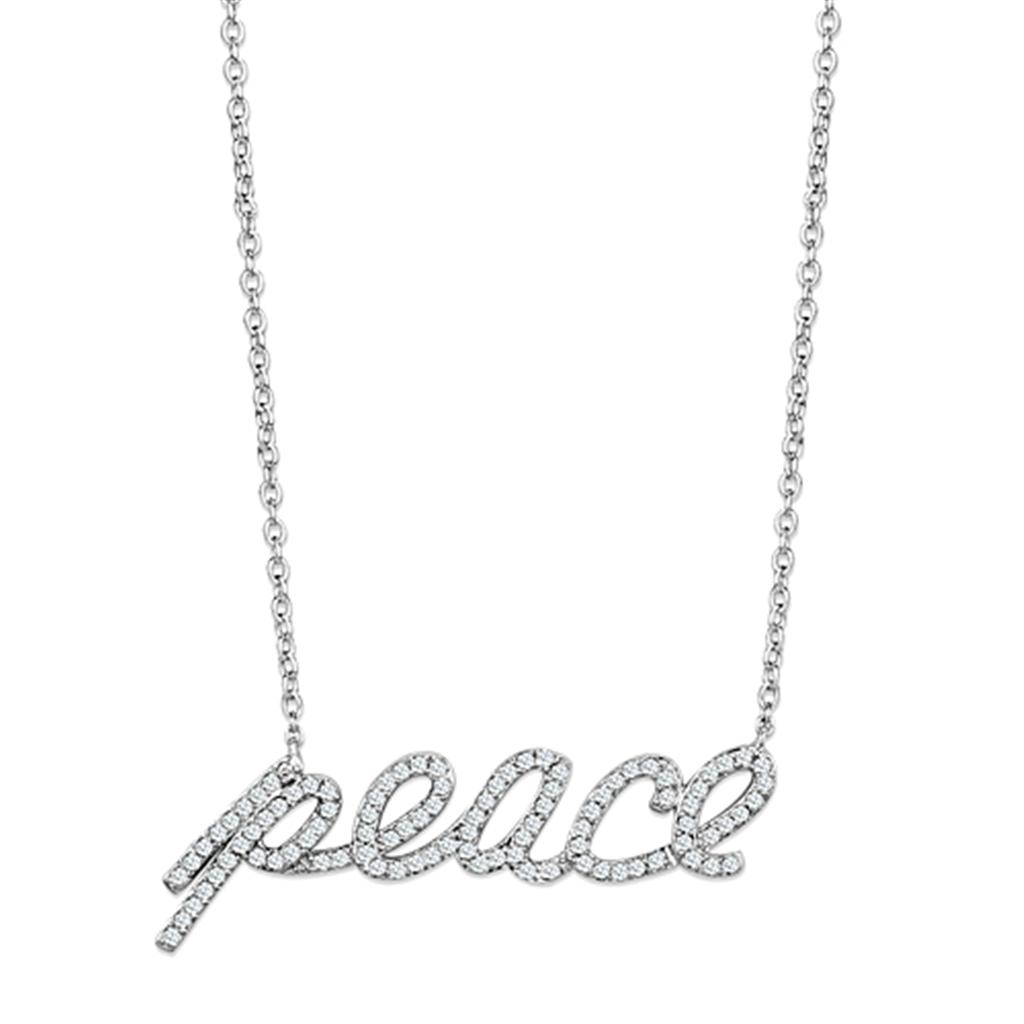 3W457 - Rhodium Brass Necklace with AAA Grade CZ  in Clear