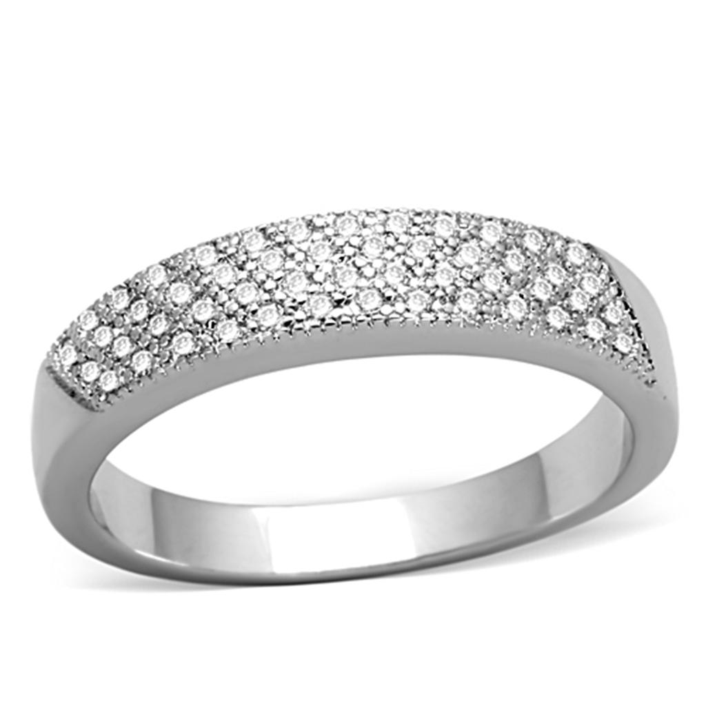 3W482 - Rhodium Brass Ring with AAA Grade CZ  in Clear