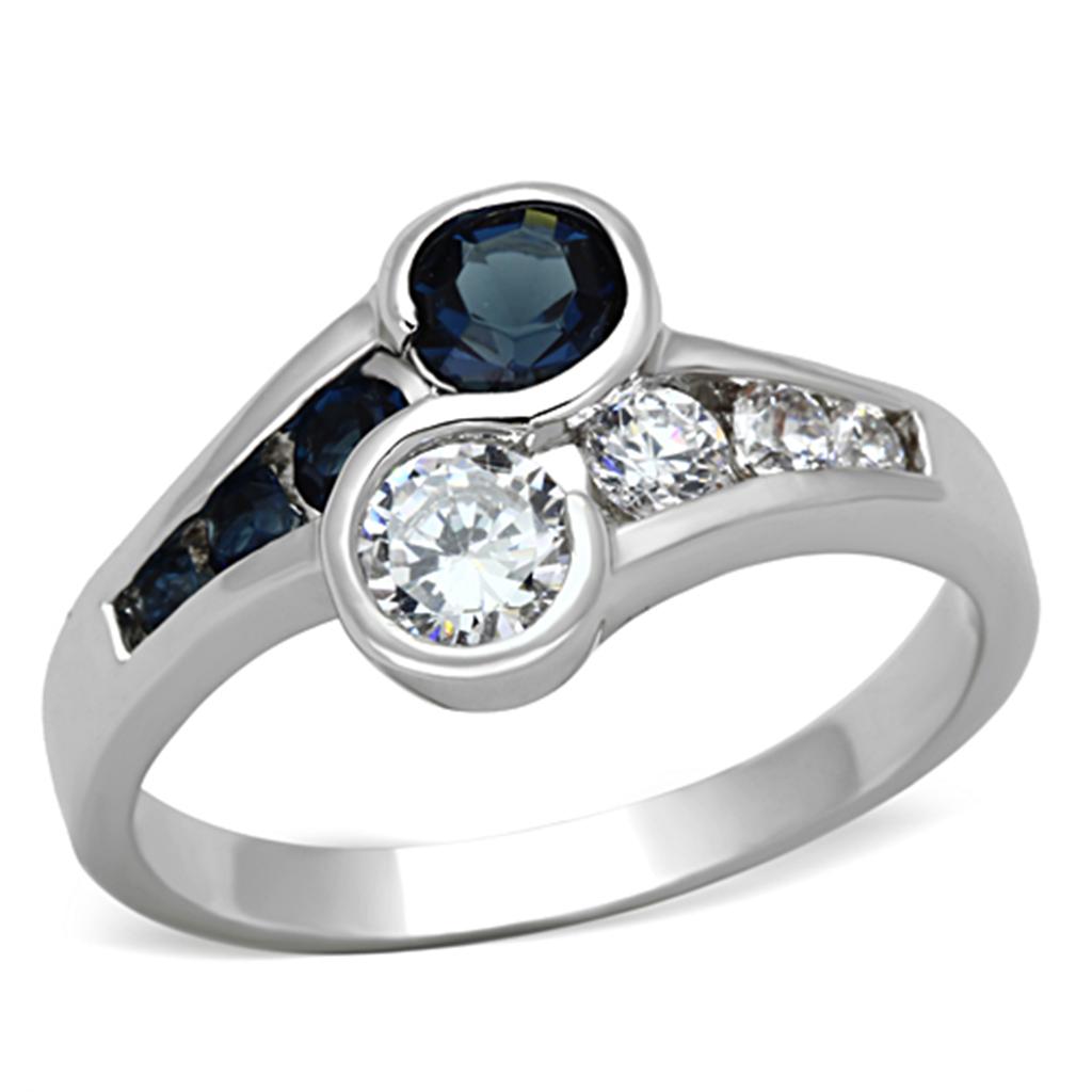 3W494 - Rhodium Brass Ring with Synthetic Synthetic Glass in Sapphire