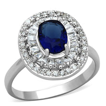 Load image into Gallery viewer, 3W495 - Rhodium Brass Ring with Synthetic Synthetic Glass in Sapphire