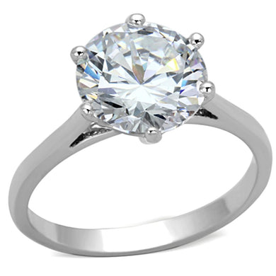 3W514 - Rhodium Brass Ring with AAA Grade CZ  in Clear