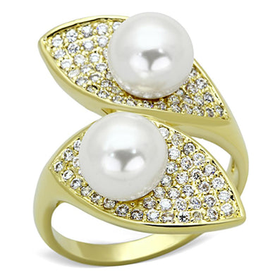 3W522 - Gold Brass Ring with Synthetic Pearl in White
