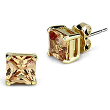 Load image into Gallery viewer, 3W533 - Gold Brass Earrings with AAA Grade CZ  in Champagne