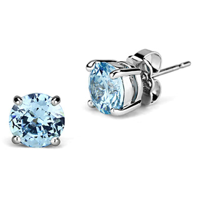 3W546 - Rhodium Brass Earrings with AAA Grade CZ  in Sea Blue