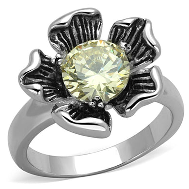 3W585 - Rhodium Brass Ring with AAA Grade CZ  in Citrine Yellow