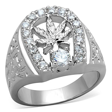3W595 - Rhodium Brass Ring with AAA Grade CZ  in Clear
