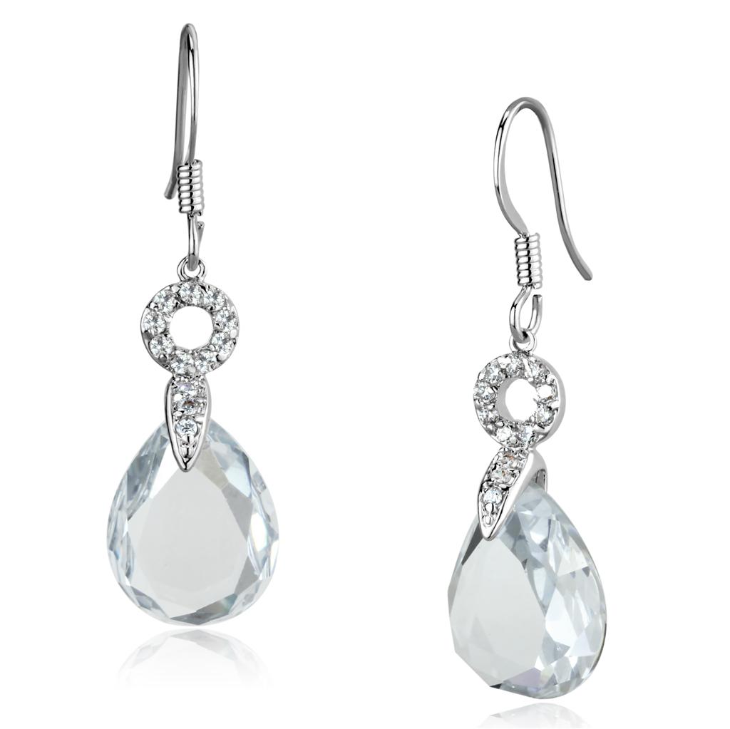 3W634 - Rhodium Brass Earrings with AAA Grade CZ  in Clear