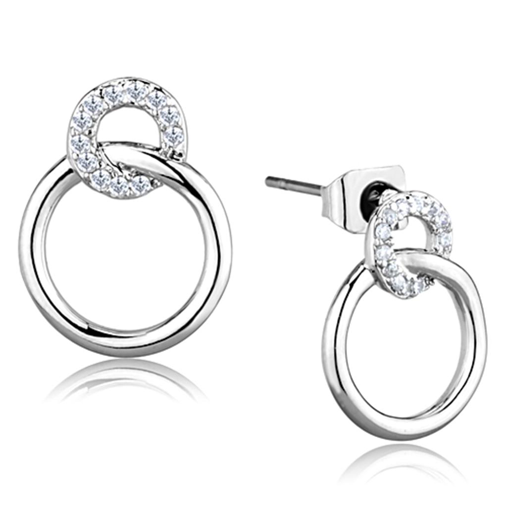 3W641 - Rhodium Brass Earrings with AAA Grade CZ  in Clear