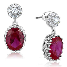 Load image into Gallery viewer, 3W653 - Rhodium Brass Earrings with AAA Grade CZ  in Ruby