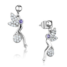 Load image into Gallery viewer, 3W670 - Rhodium Brass Earrings with AAA Grade CZ  in Amethyst