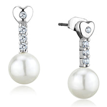 Load image into Gallery viewer, 3W675 - Rhodium Brass Earrings with Synthetic Pearl in White