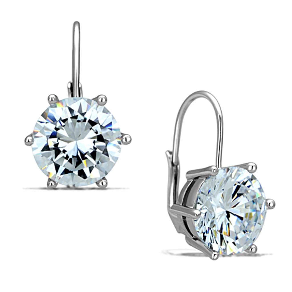 3W701 - Rhodium Brass Earrings with AAA Grade CZ  in Clear