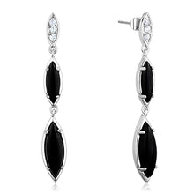Load image into Gallery viewer, 3W702 - Rhodium Brass Earrings with Synthetic Onyx in Jet
