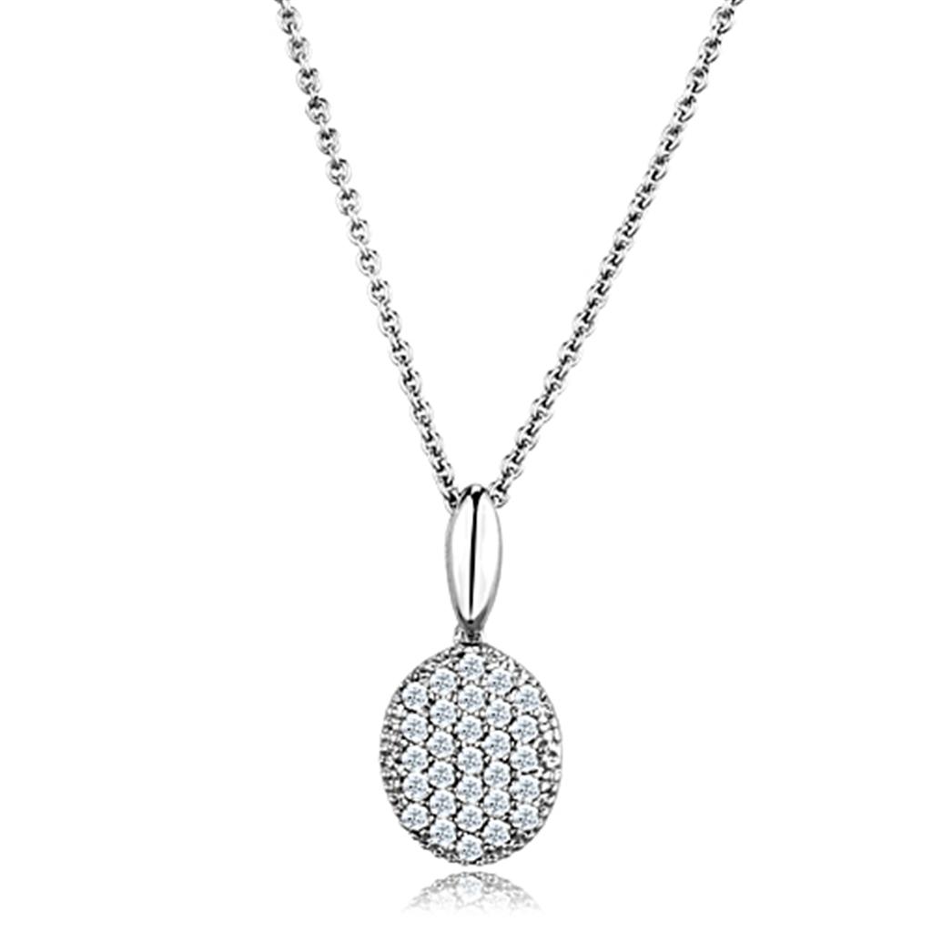 3W716 - Rhodium Brass Chain Pendant with AAA Grade CZ  in Clear