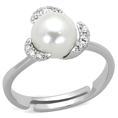3W722 - Rhodium Brass Ring with Synthetic Pearl in White