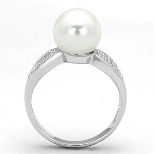 3W761 - Rhodium Brass Ring with Synthetic Pearl in White
